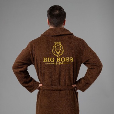 Мужской халат с вышивкой Big Boss (коричневый)