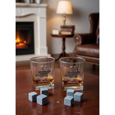 Набор бокалов для виски Оловянная свадьба (в футляре)