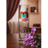 Стеклянная ваза 25 лет - серебряная свадьба