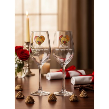Набор бокалов для вина 30 лет - одно сердце на двоих Набор бокалов для вина 30 лет - одно сердце на двоих
