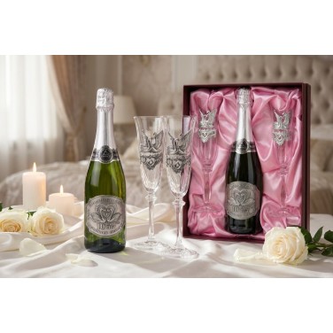 Набор фужеров с местом под бутылку Оловянная свадьба