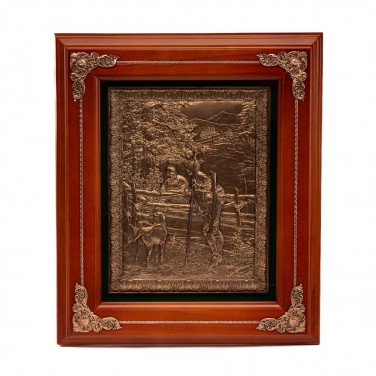 Деревянное панно Охотник с собакой
