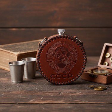 Фляга круглая СССР (натуральная кожа)