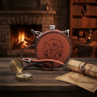 Фляга круглая Русский, значит свободный (из кожи)