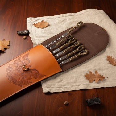 Шампура подарочные Соколиная охота (кожа)