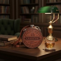 Фляга круглая Крепкий самогон (натуральная кожа)