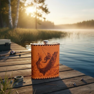 Фляга походная Большая щука (из натуральной кожи)