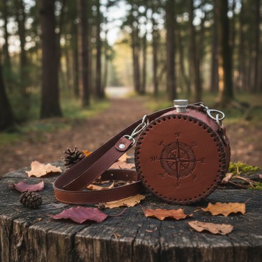 Фляга круглая Витязь (из кожи)