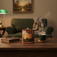 Фляжка походная Охота на кабана (из натуральной кожи)