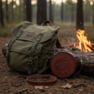 Фляга круглая Рыбацкая (натуральная кожа)