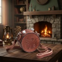 Фляга круглая Двустволка (натуральная кожа)