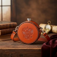 Фляга круглая Государь (натуральная кожа)