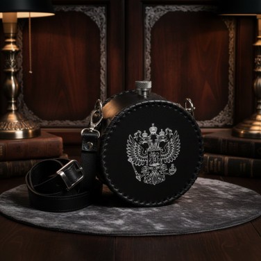 Фляга круглая Комендант (натуральная кожа)