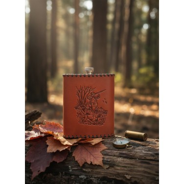 Фляга походная Охота на уток (из натуральной кожи)